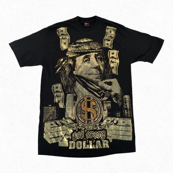 VTG‎ Ekur Jeans Benjamin Franklin T-shirt Men's XL "Get Every Dollar" - Picture 1 of 4